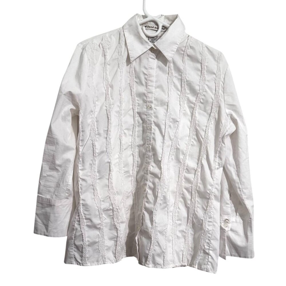 David Brooks White Long Sleeve Button-Down Shirt With Textured Design M 57%
